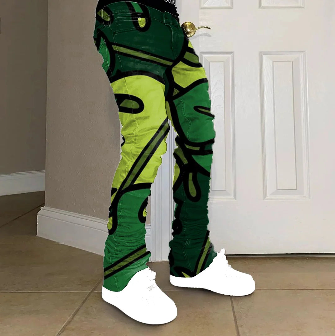 Printed Casual Vintage Street Stacked Jeans