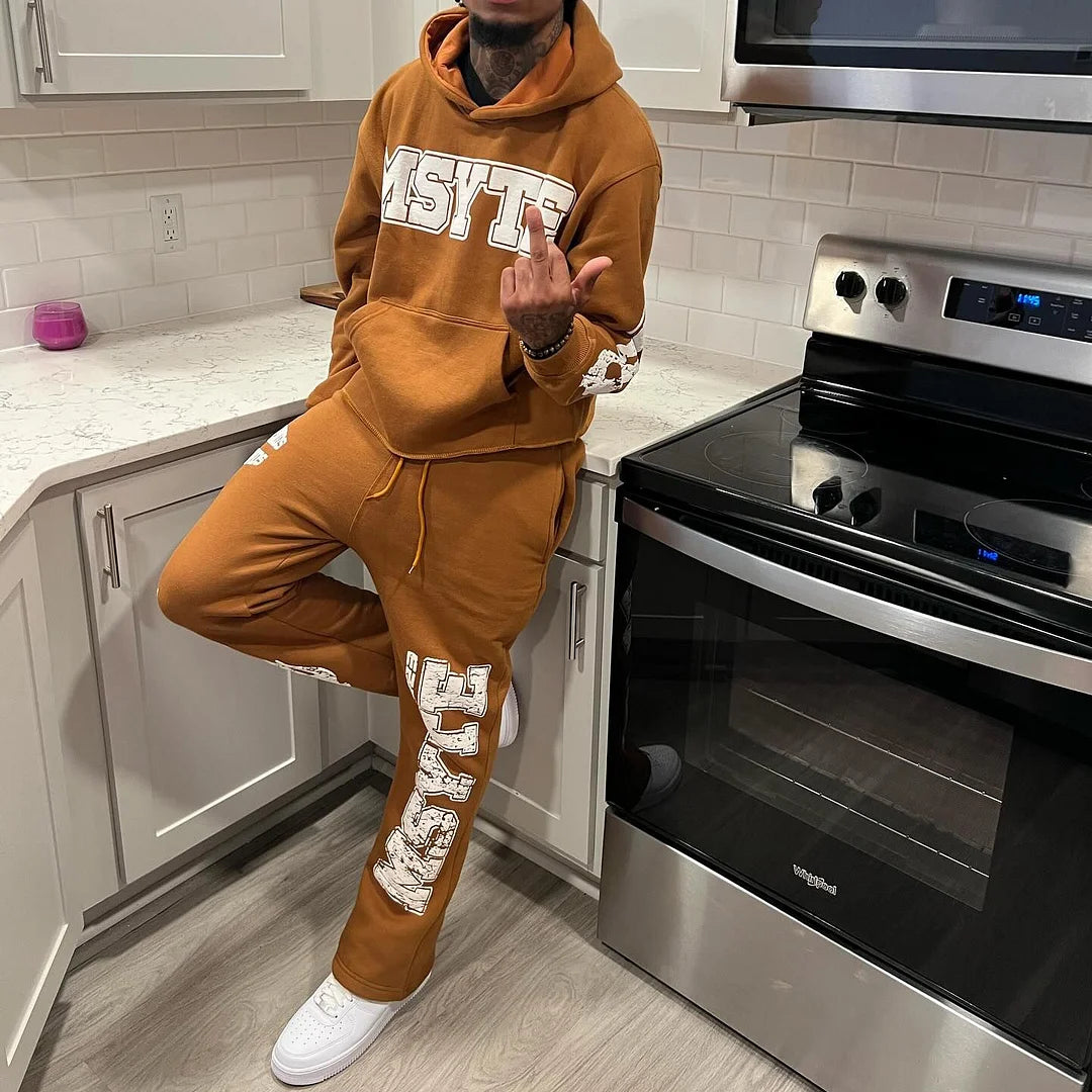 Casual Letter Flame Print Two Piece Sweatshirt Set