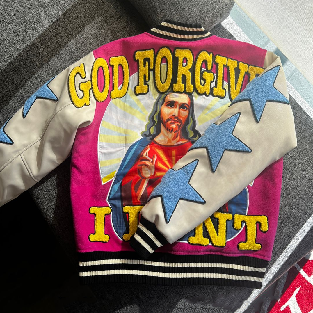 God Forgive Casual Street College Baseball Jacket