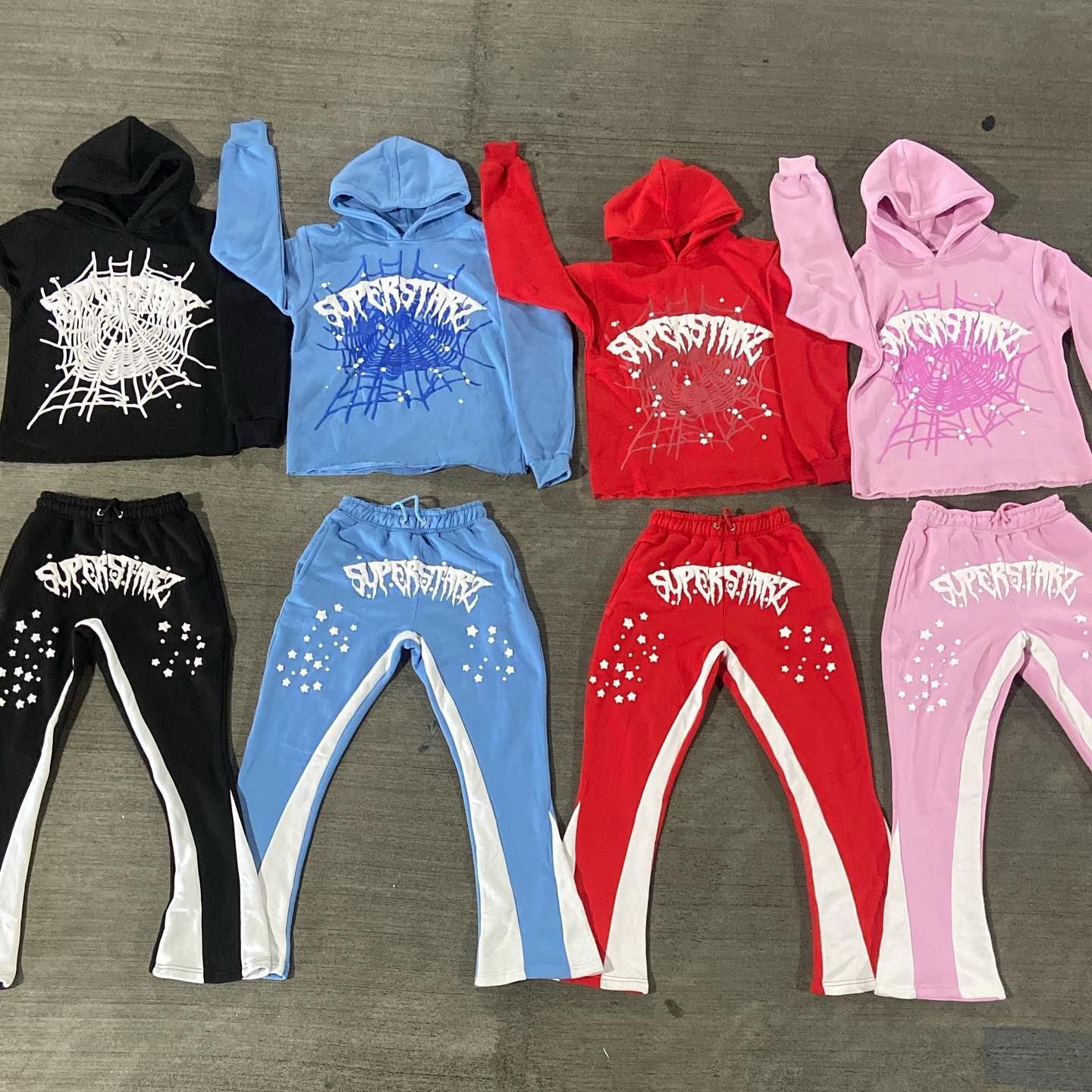 Spider Web Print Hoodie + Sweatpants Two Piece Set