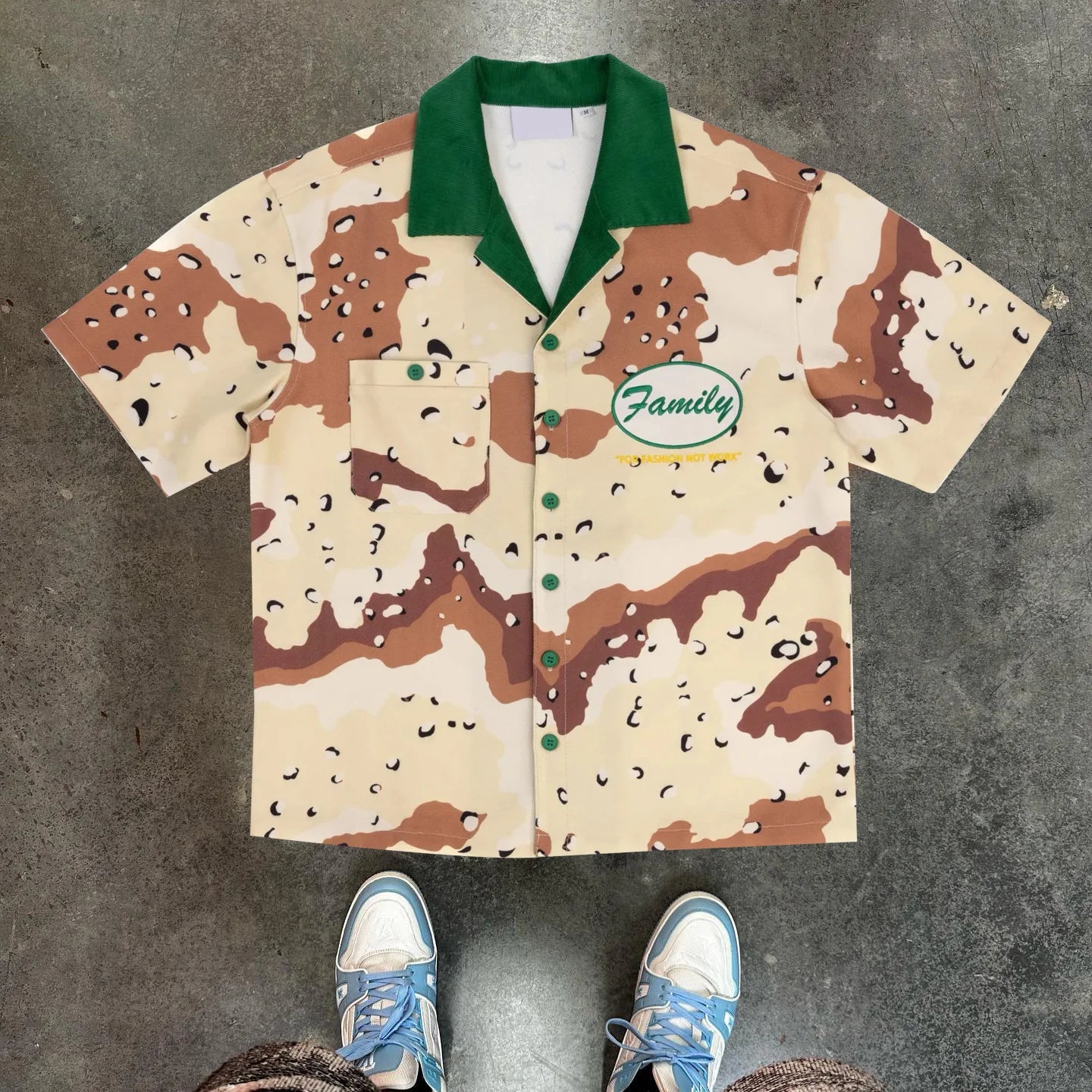 Retro Camouflage Contrast Lapel Shirt