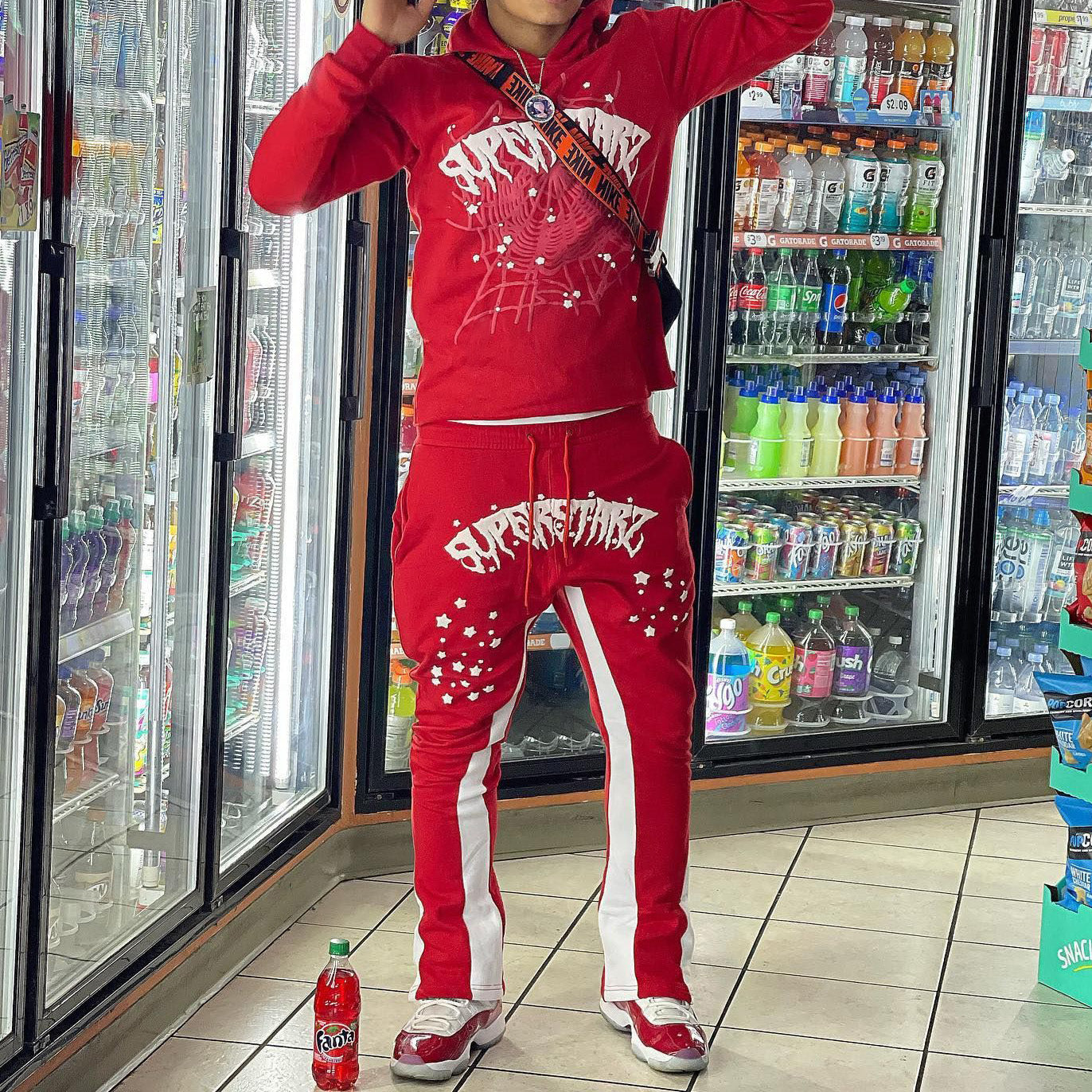 Spider Web Print Hoodie + Sweatpants Two Piece Set