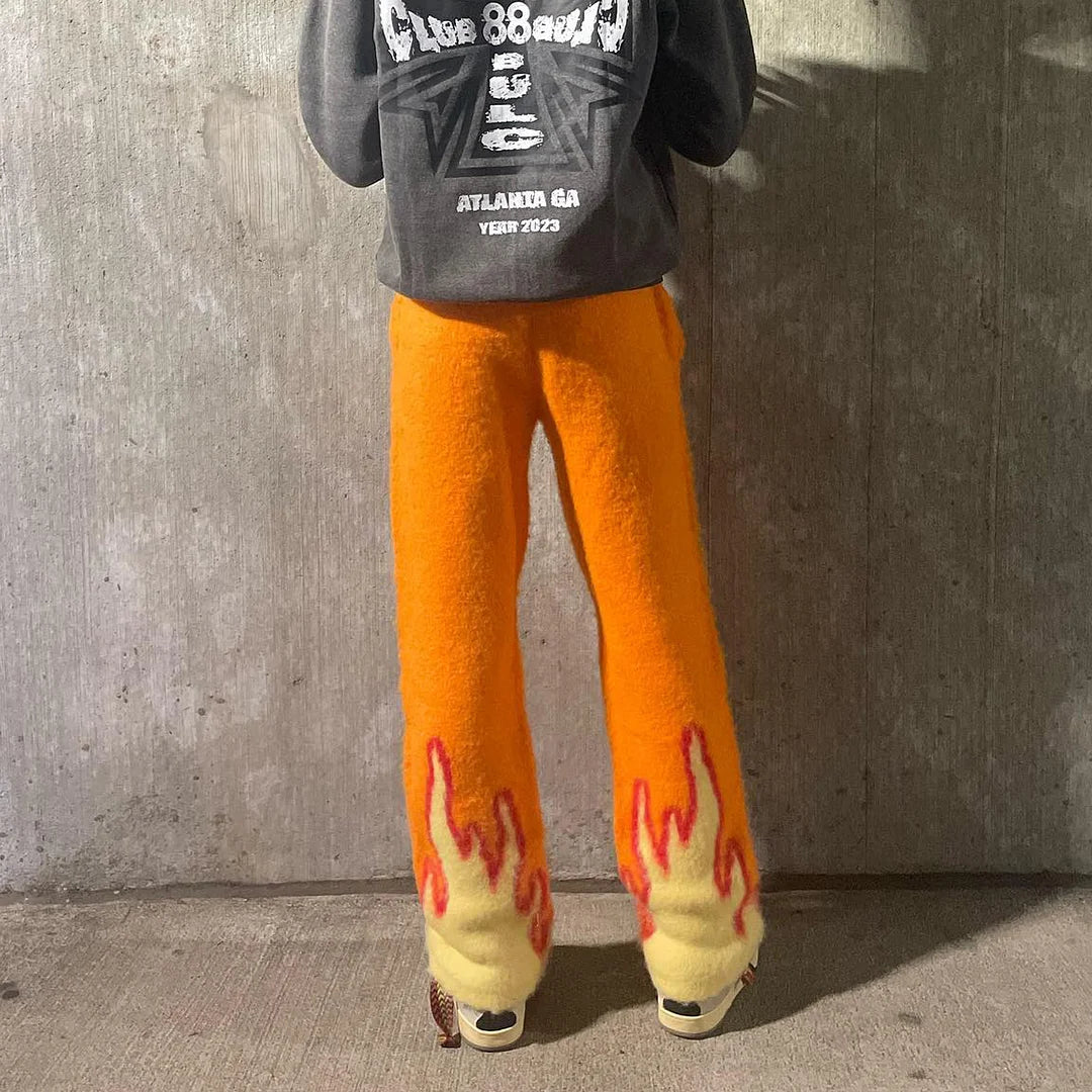 Flame knit casual street elegant mohair trousers