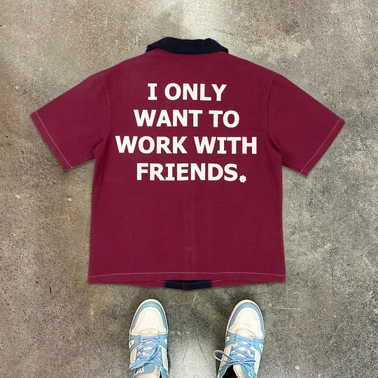 Fashion Contrast Color Lapel Short Sleeve Shirt