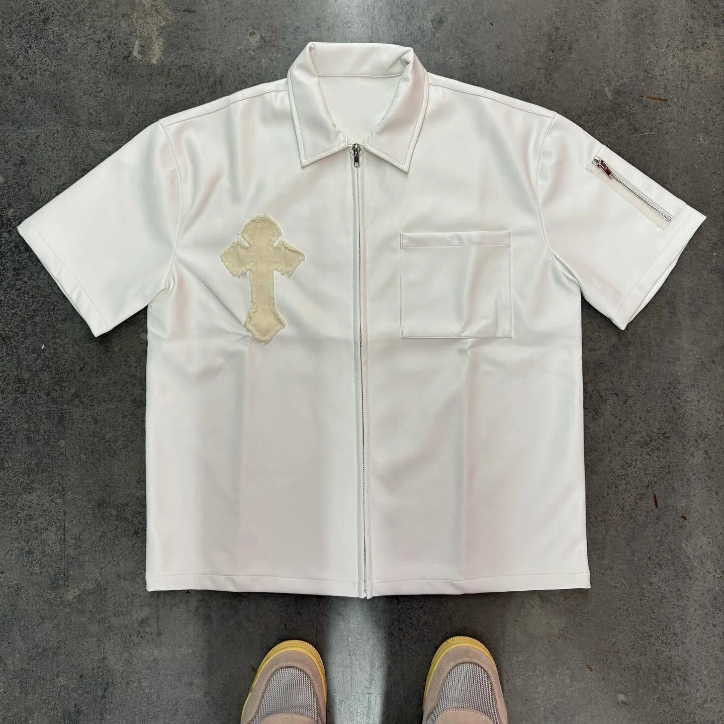Fashionable Personalized Pu Leather Zipper Shirt
