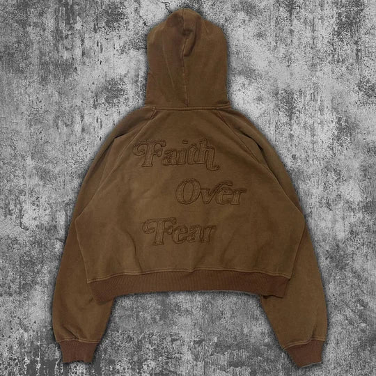 Faith Over Fear Print Long Sleeve Applique Embroidered Hoodies