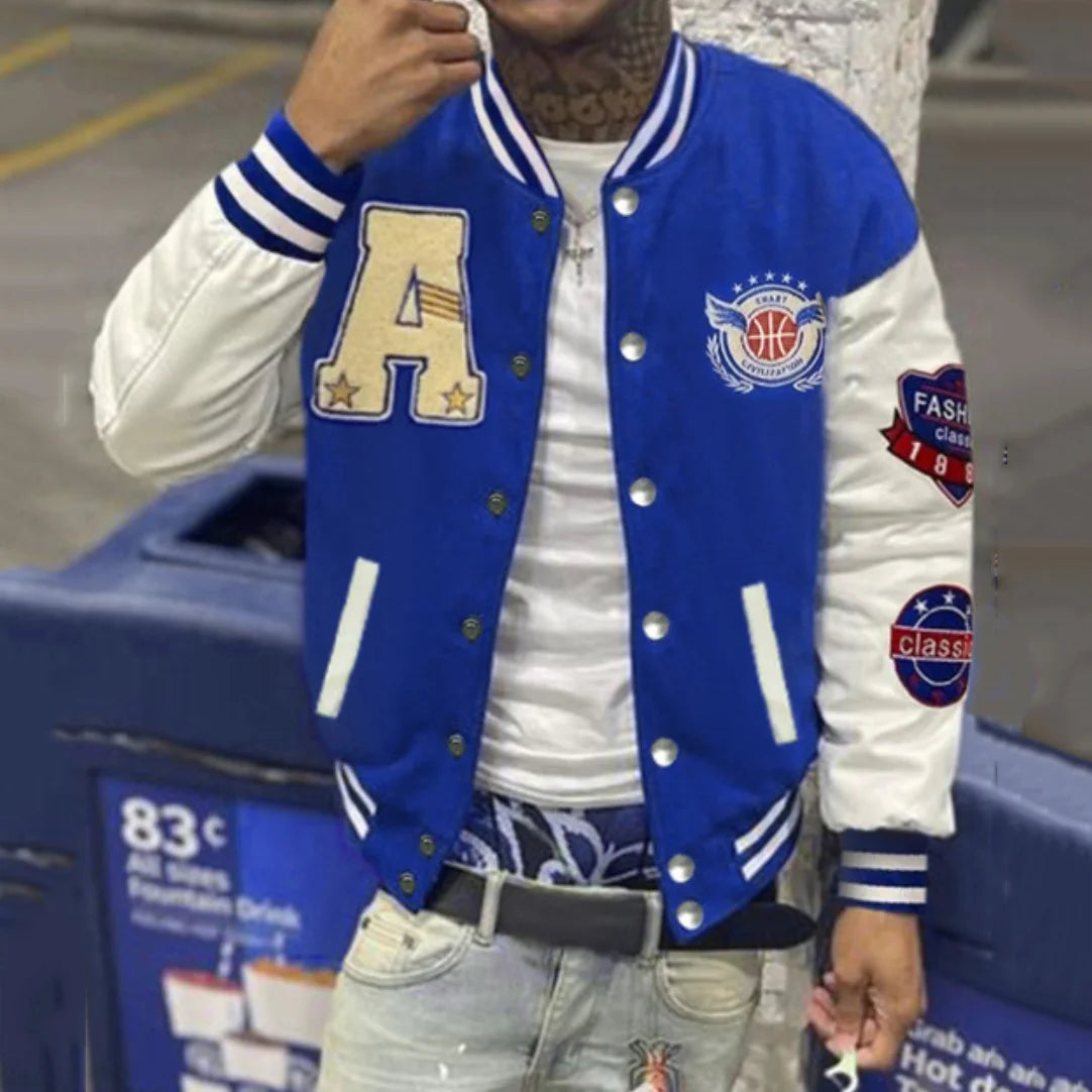 Casual Print Panel Baseball Jacket
