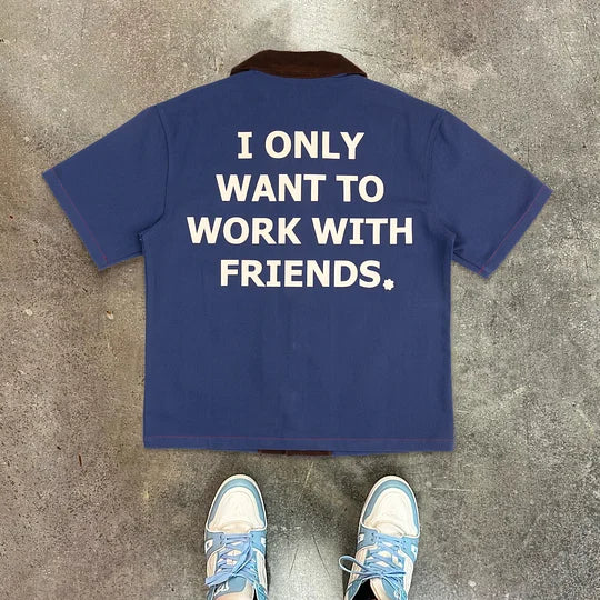 Fashion Contrast Color Lapel Short Sleeve Shirt