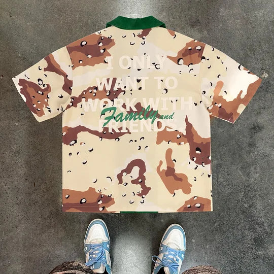 Retro Camouflage Contrast Lapel Shirt