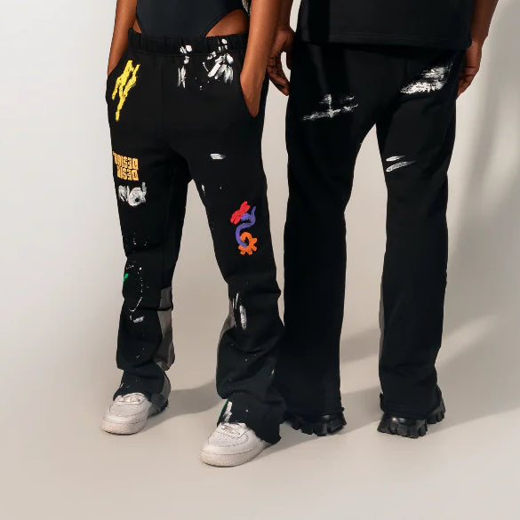 Retro Ink-Contrast Flared Pants