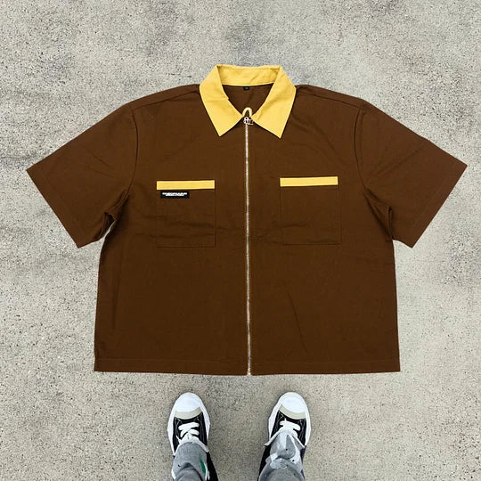 Fashionable Casual Contrast Zipper Lapel Shirt