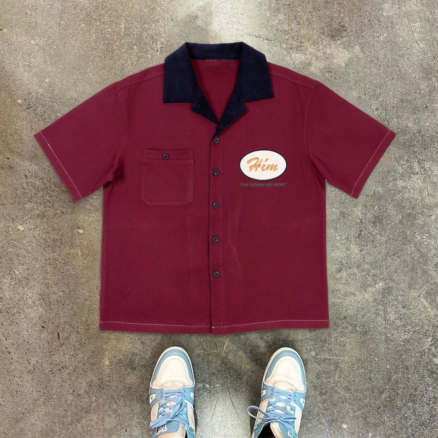 Fashion Contrast Color Lapel Short Sleeve Shirt