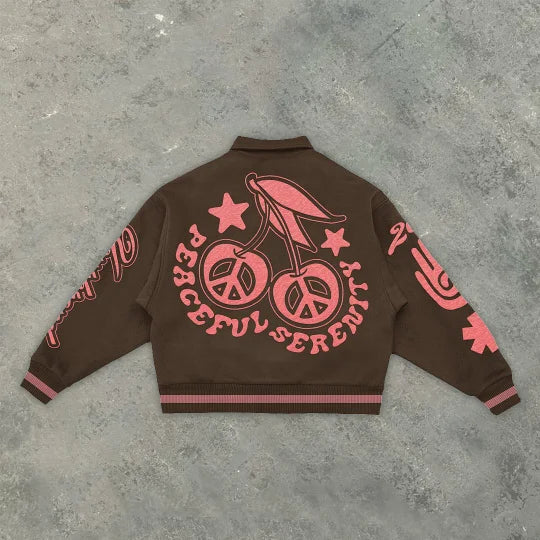 Cherry Casual Street Vintage Baseball Jacket