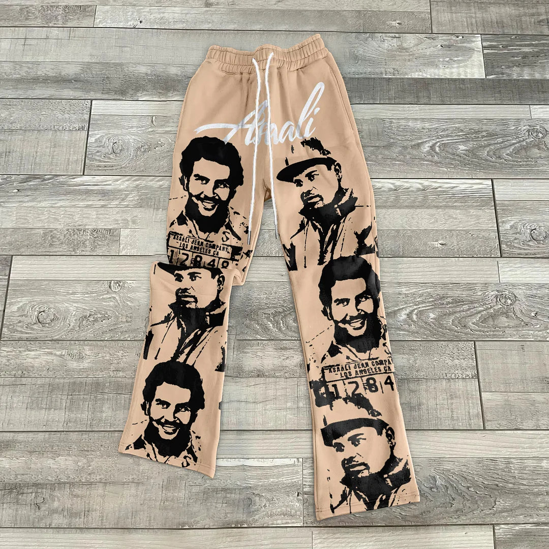 Casual Retro Printed Flared Pants