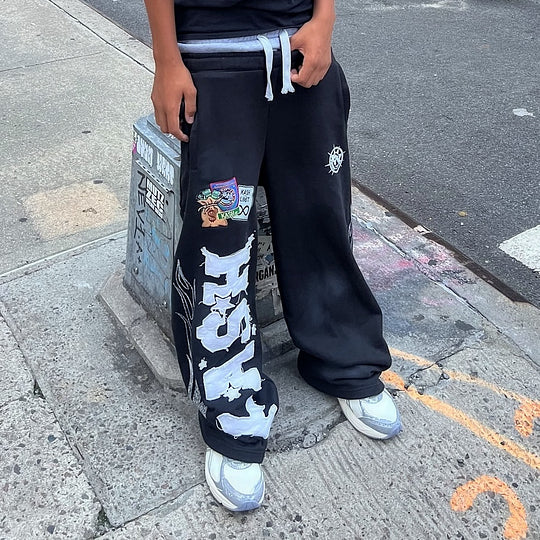 Fake Two-Piece Applique Embroidered Casual Trousers