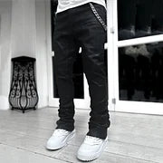 Casual street patchwork denim stacked pants