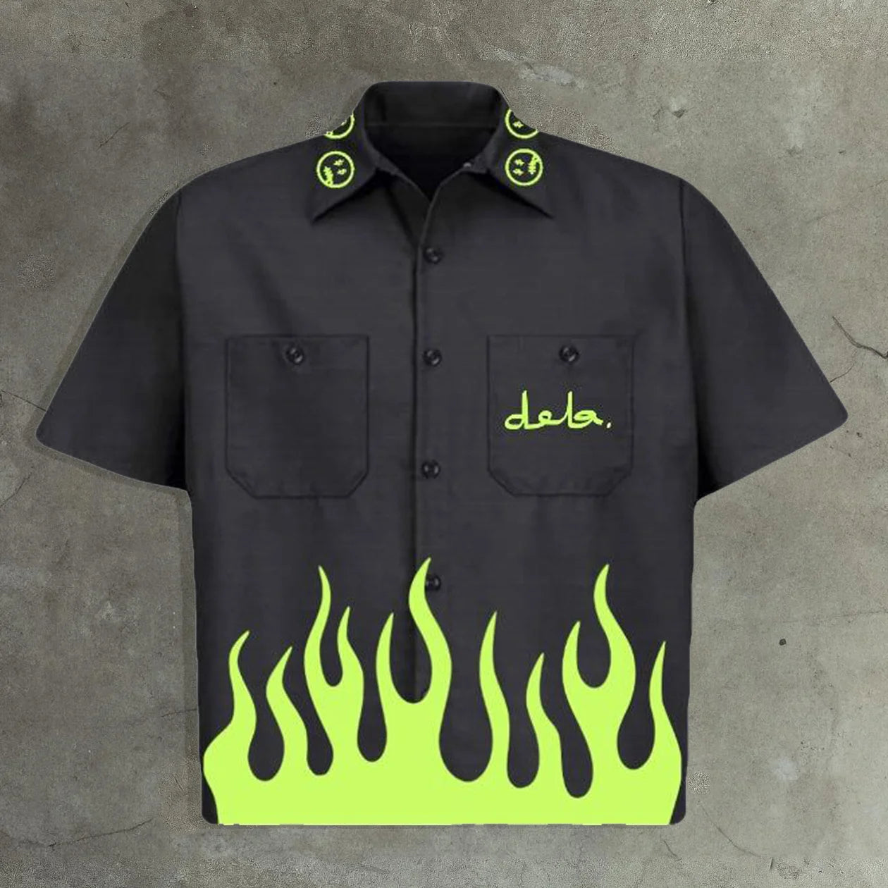 Flame Print Short Sleeve Button Pocket Shirt