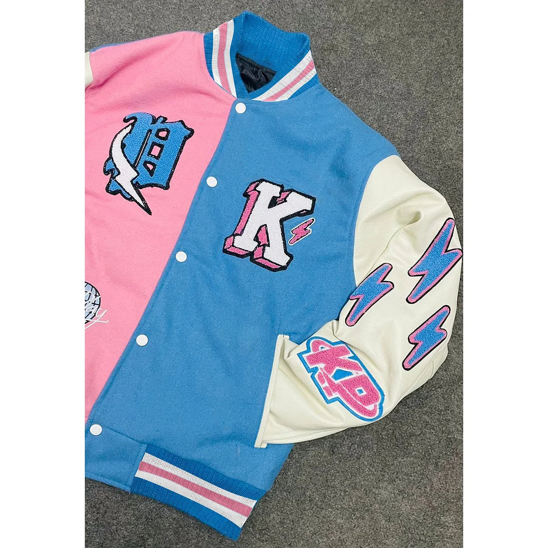 Fashionable baseball jacket with contrasting color stitching