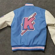 Fashionable baseball jacket with contrasting color stitching