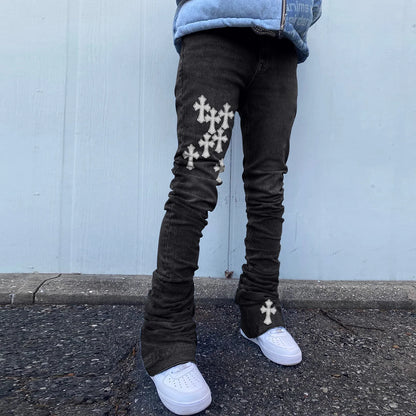 Trendy Street Cross Pile Pants Jeans