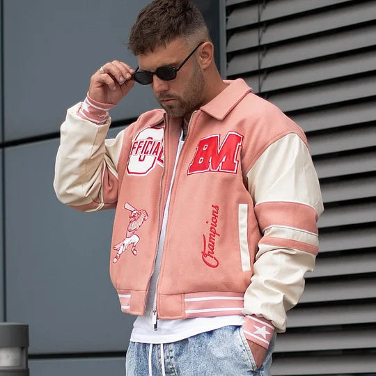 Casual Street Patchwork Embroidered Lapel Baseball Jacket