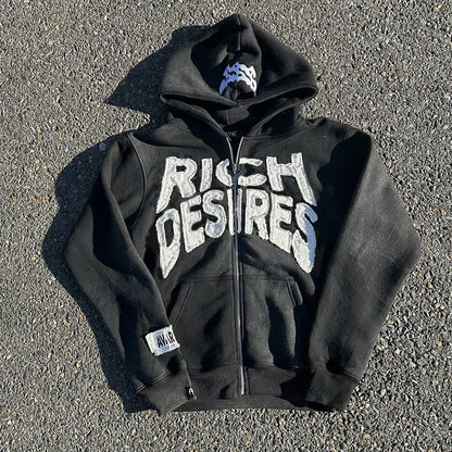 Desire Casual Street Vintage Zip Hoodie