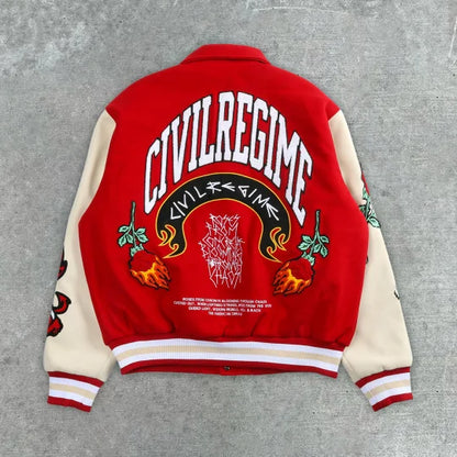 Fire Rose Embroidered Casual Street Baseball Jacket