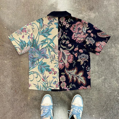 Retro Floral Contrast Short Sleeve Shirt