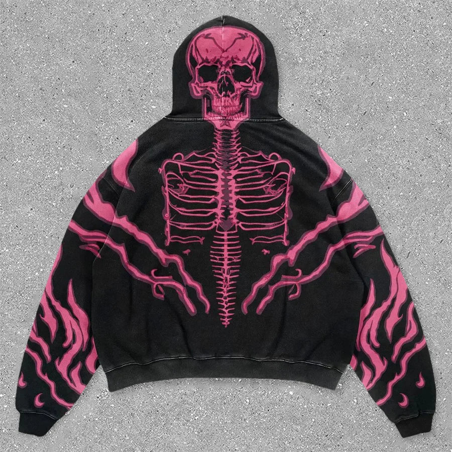 Personalized street style skull print hoodie