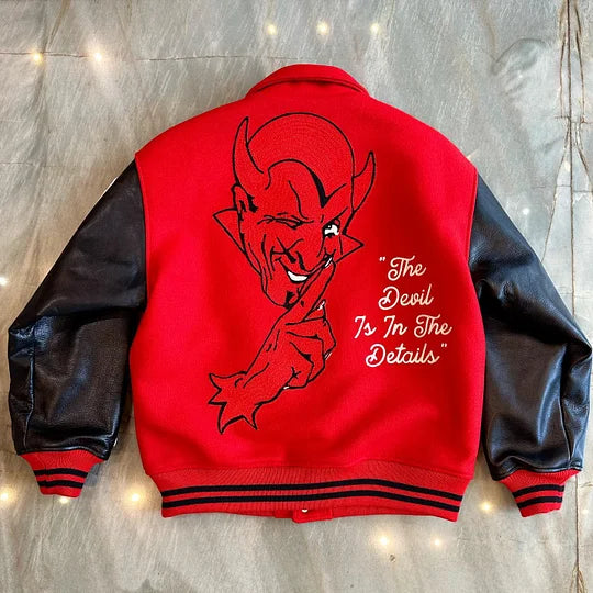 Devil Embroidered Patchwork Baseball Jacket