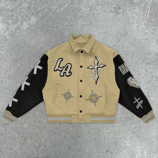 Cross Embroidered Casual Street Baseball Varsity Jacket