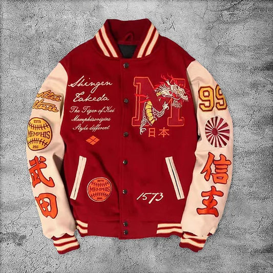 Casual Japanese Dragon Rugby Baseball Jacket