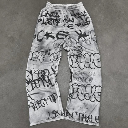 Letters Mixed Print Pocket Trousers