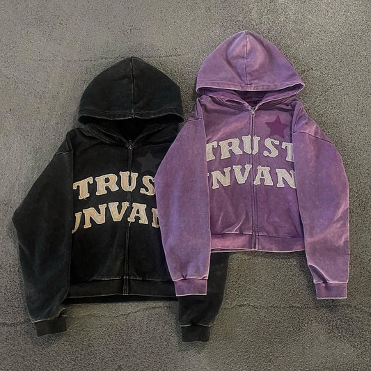 Trust Unvanq Print Long Sleeve Zipper Hoodies