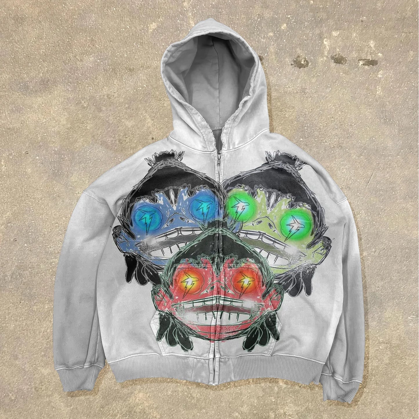 Funny Cartoon Print Long Sleeve Zipper Hoodies