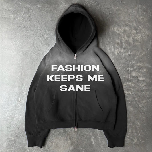 Fashion Keeps Me Sane Print Long Sleeve Zipper Hoodies