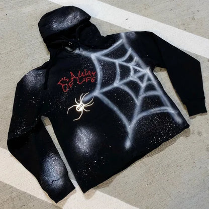 Vintage Spider Print Long Sleeve Hoodie