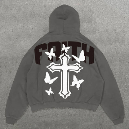 Faith Butterfly Cross Print Long Sleeve Hoodies