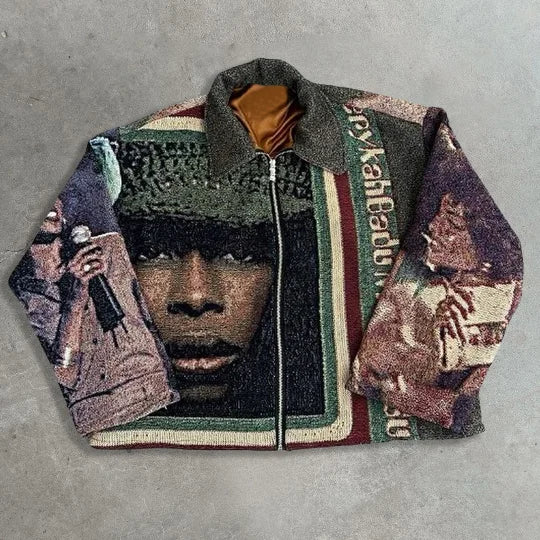 Casual Street Rap Tapestry Zip-Up Jacket