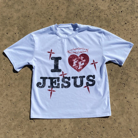 I Love Jesus Print Short Sleeve T-Shirt