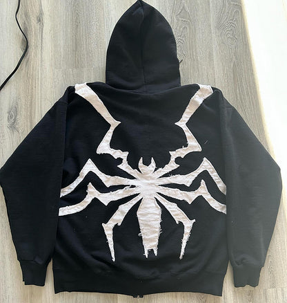 Spider patch zip-up hoodie