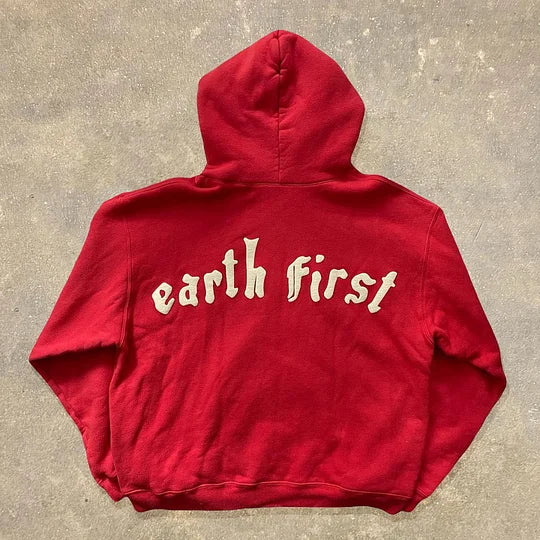 Earth First Print Long Sleeve Zipper Hoodies