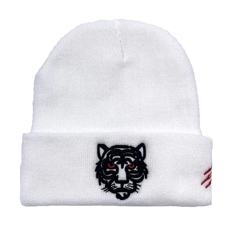 Tiger head and claw marks embroidered woolen outdoor warm hat knitted hat