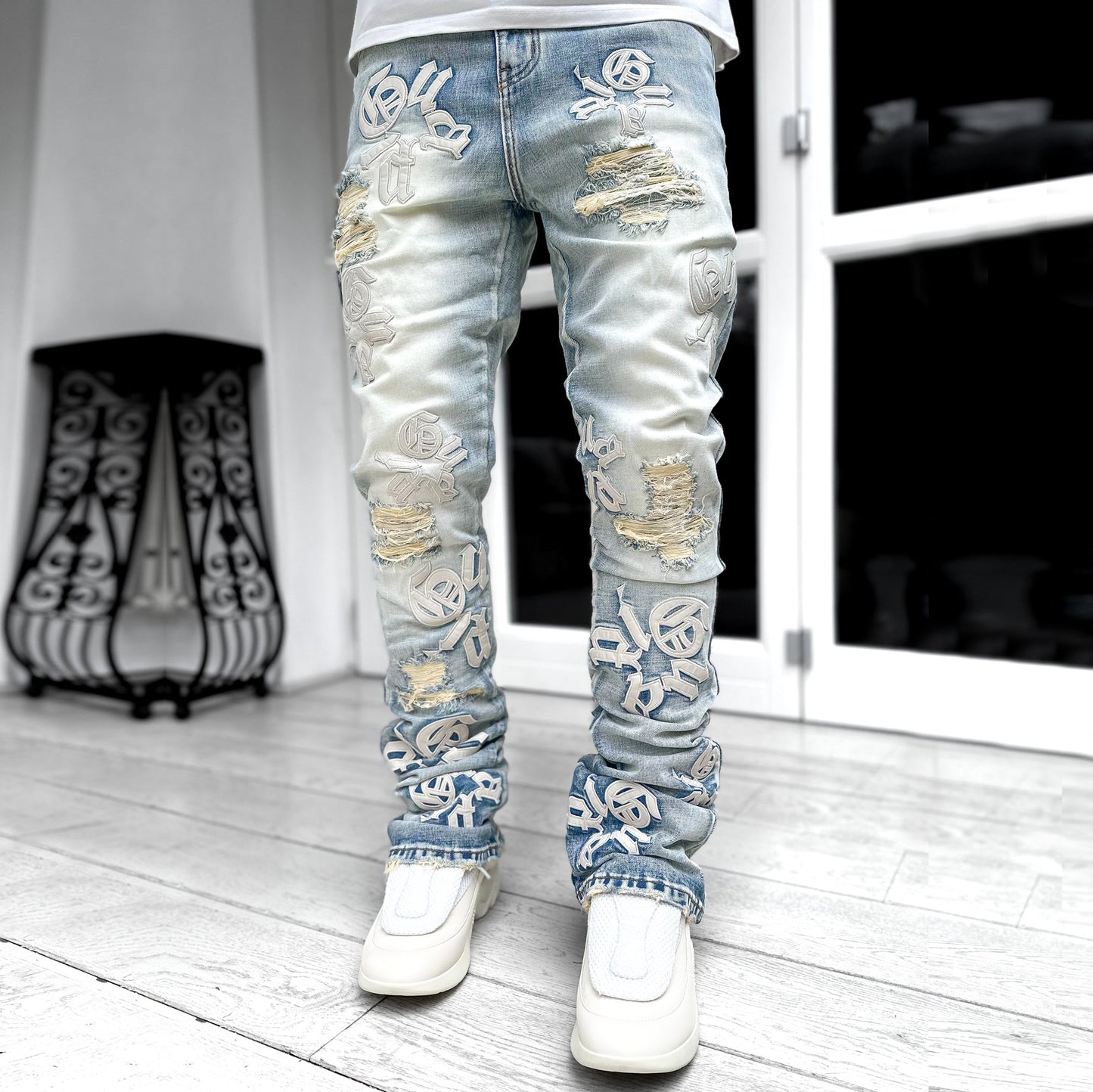 Casual retro patchwork street jeans