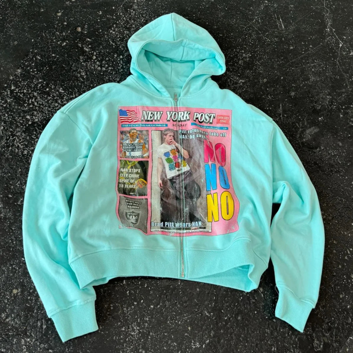 New York Post Print Long Sleeve Zipper Hoodies