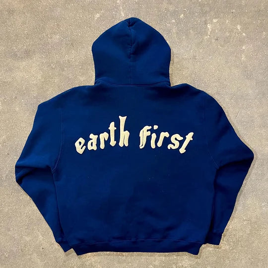 Earth First Print Long Sleeve Zipper Hoodies