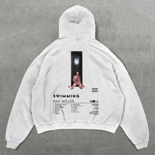 Swimming Print Long Sleeve Hoodies