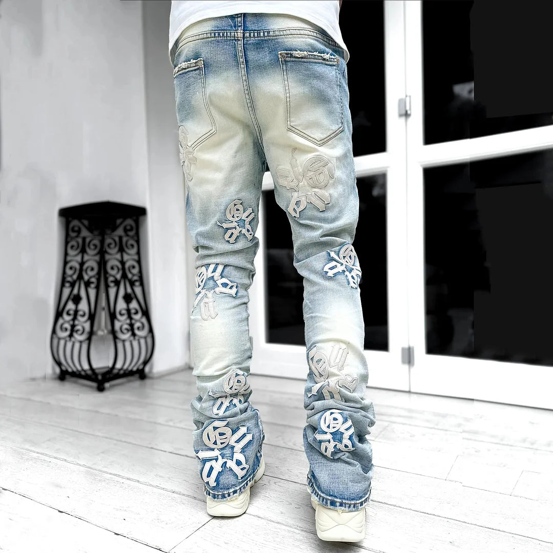 Casual retro patchwork street jeans