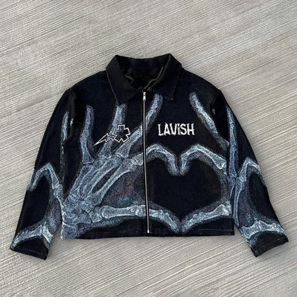 Lavish Heart Print Zipped Jacket