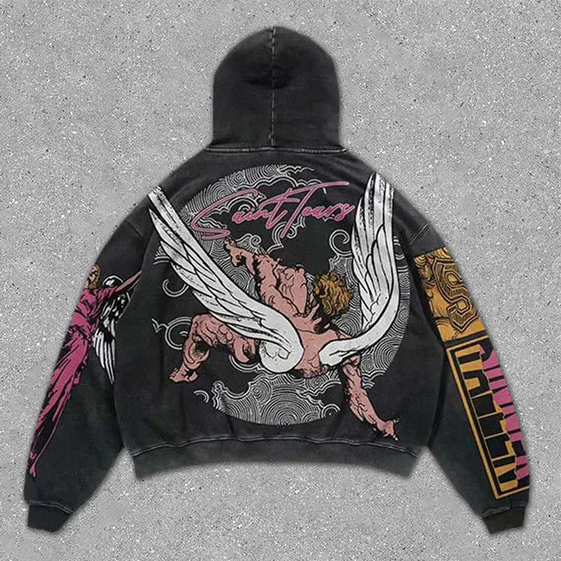 Vintage Angel Print Hoodie